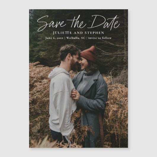 シンプル写真ウェディング日付磁石を保存 (正面)