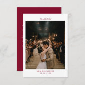 シンプル写真エレガントとブルゴーニュ結婚ー サンキューカード (正面/裏面)