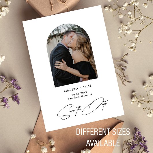 シンプル写真エレガントのスクリプト結婚式の日付を保存 ノートカード