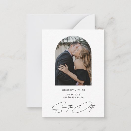 シンプル写真エレガントのスクリプト結婚式の日付を保存 ノートカード (正面)