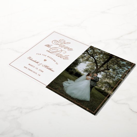 シンプル写真エレガントウェディング日付の保存 箔招待状 (回転した状態)