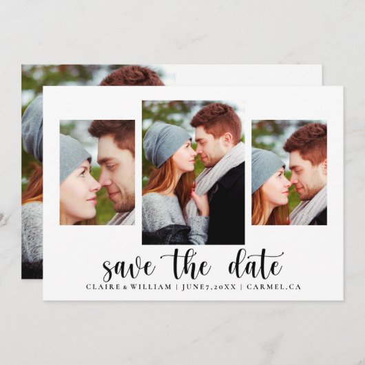 シンプル写真エレガントコラージュ日付カードの保存 セーブザデート (正面/裏面)