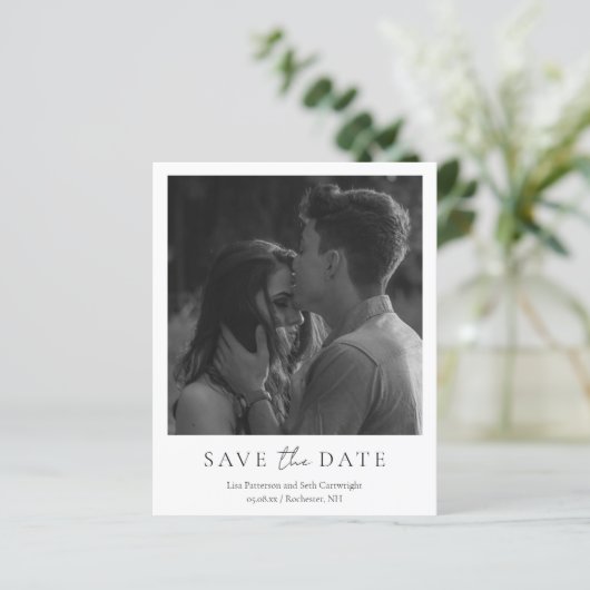 シンプル写真エレガント予算の結婚式の日付の保存 (スタンド正面)