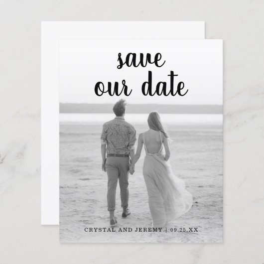 シンプル写真エレガント予算の結婚式の日付の保存 (正面/裏面)