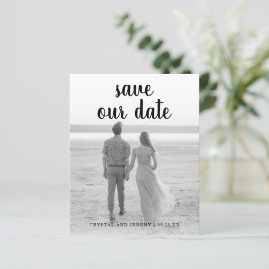 シンプル写真エレガント予算の結婚式の日付の保存 (スタンド正面)