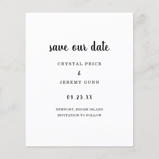 シンプル写真エレガント予算の結婚式の日付の保存 (裏面)