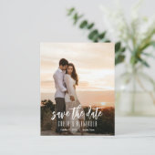 シンプル写真エレガント予算の結婚式の日付の保存 (スタンド正面)