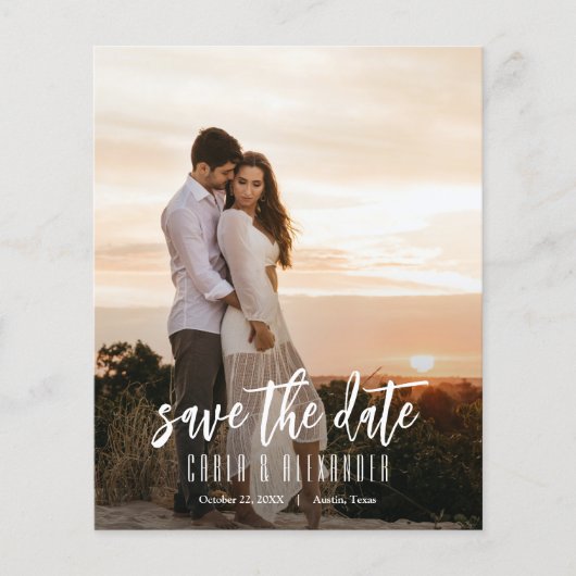 シンプル写真エレガント予算の結婚式の日付の保存 (正面)