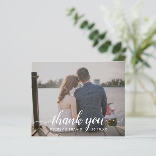 シンプル写真エレガント予算結婚のサンキューカード (スタンド正面)
