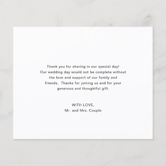 シンプル写真エレガント予算結婚のサンキューカード (裏面)