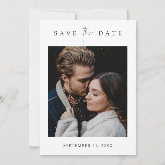 シンプル写真エレガント付き日付カードの保存 セーブザデート (正面)