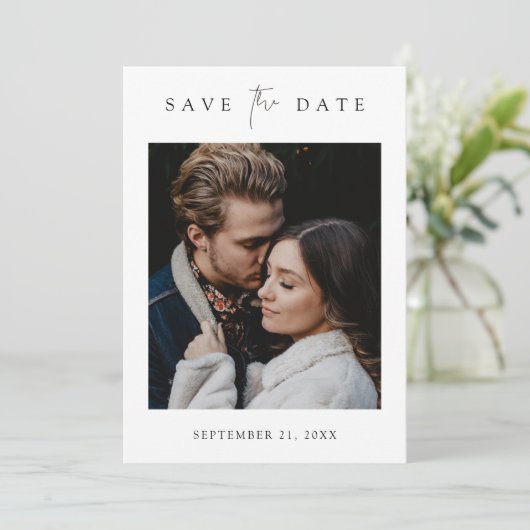 シンプル写真エレガント付き日付カードの保存 セーブザデート (スタンド正面)