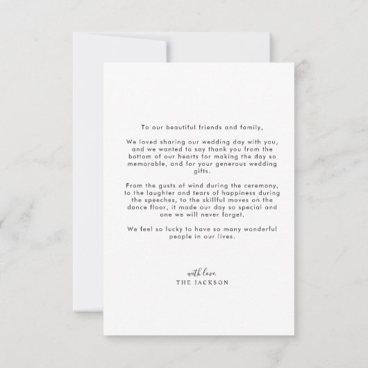 シンプル写真エレガント付き結婚の  サンキューカード (裏面)