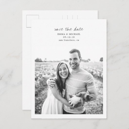 シンプル写真エレガント日付の保存 案内ポストカード (正面/裏面)