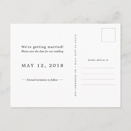 シンプル写真エレガント日付の保存 案内ポストカード (裏面)