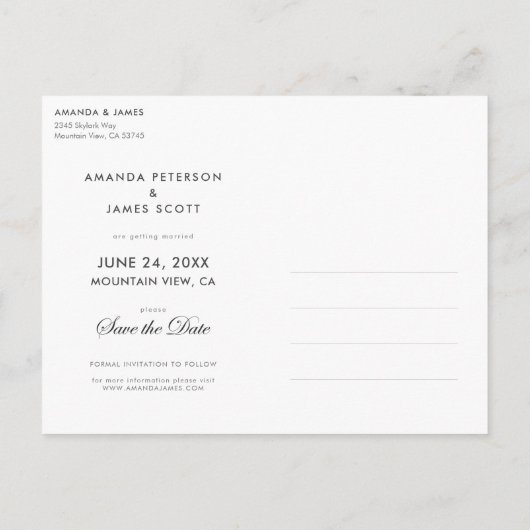 シンプル写真エレガント日付の保存 案内ポストカード (裏面)