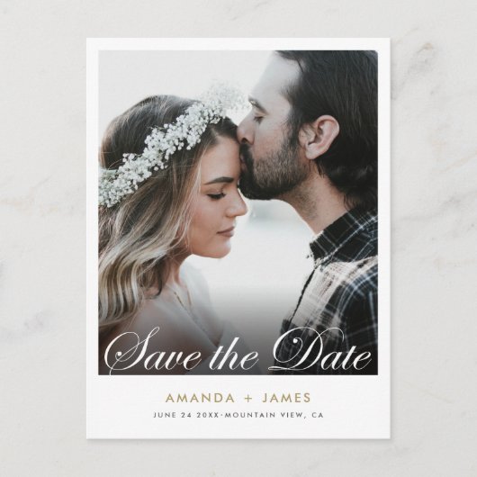 シンプル写真エレガント日付の保存 案内ポストカード (正面)