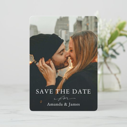 シンプル写真エレガント日付テンプレートの保存 招待状 (スタンド正面)