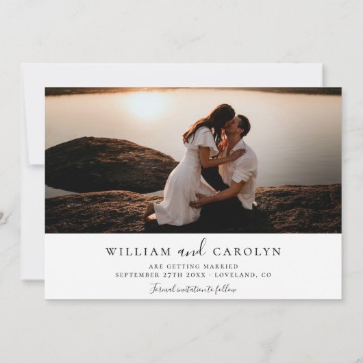 シンプル写真エレガント結婚式の日付の保存 セーブザデート (裏面)