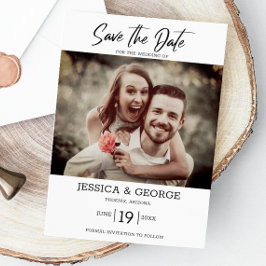 シンプル写真エレガント結婚式の日付の保存 招待状