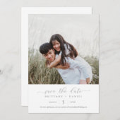 シンプル写真エレガント結婚式の日付の保存 招待状 (正面/裏面)