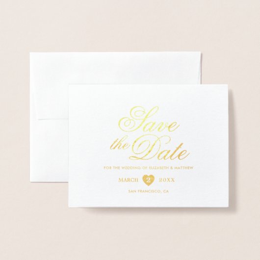 シンプル写真エレガント結婚式の日付の保存 箔カード (封筒付き正面)