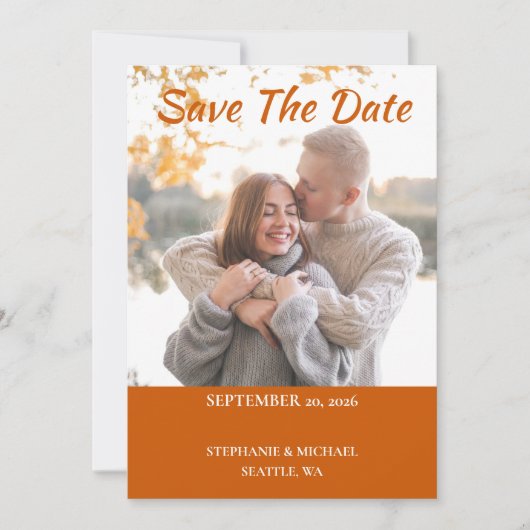 シンプル写真エレガント結婚式の日付カードを保存 セーブザデート (正面)