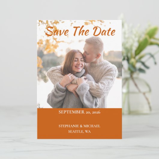 シンプル写真エレガント結婚式の日付カードを保存 セーブザデート (スタンド正面)