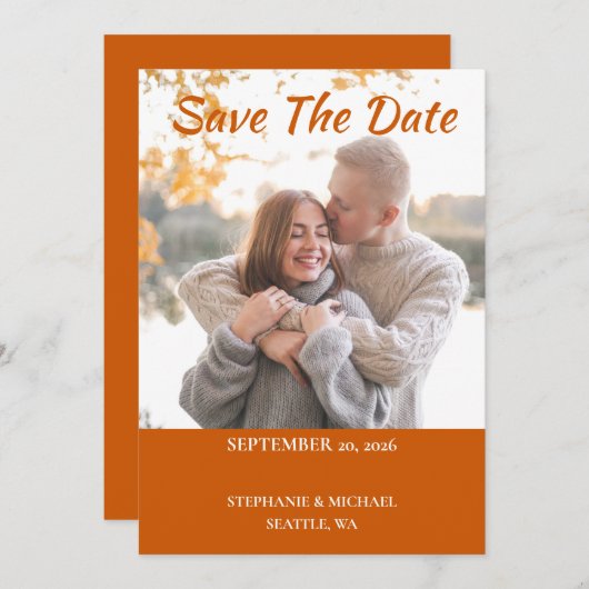 シンプル写真エレガント結婚式の日付カードを保存 セーブザデート (正面/裏面)