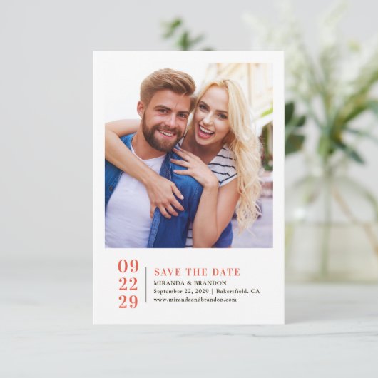 シンプル写真エレガント結婚式の日付カードを保存 セーブザデート (スタンド正面)
