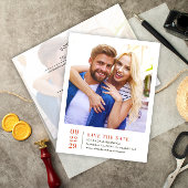シンプル写真エレガント結婚式の日付カードを保存 案内ポストカード
