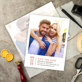 シンプル写真エレガント結婚式の日付カードを保存 案内ポストカード