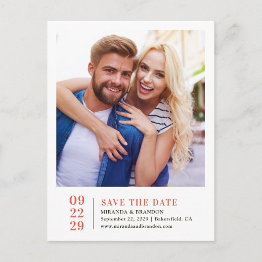 シンプル写真エレガント結婚式の日付カードを保存 案内ポストカード (正面)