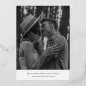 シンプル写真エレガント結婚式の日付金ゴールドの保存 箔招待状 (裏面)