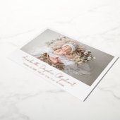 シンプル写真エレガント誕生発表バラ金ゴールド 箔招待状 (回転した状態)