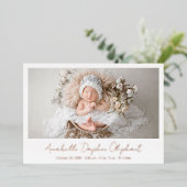 シンプル写真エレガント誕生発表バラ金ゴールド 箔招待状 (立ち正面)