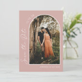 シンプル写真エレガント赤面ピンク結婚ス セーブザデート (スタンド正面)