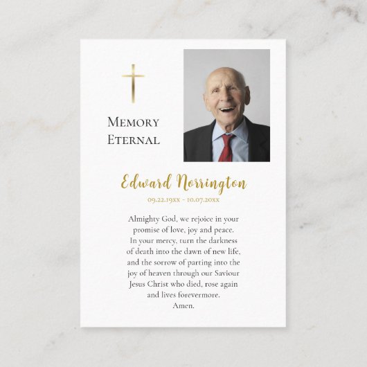 シンプル写真オーソドックス葬儀祈りの言葉カード プレイスカード (裏面)