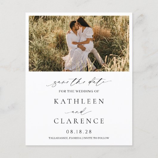 シンプル写真クラシックの予算結婚式の日付の保存 チラシ (裏面)