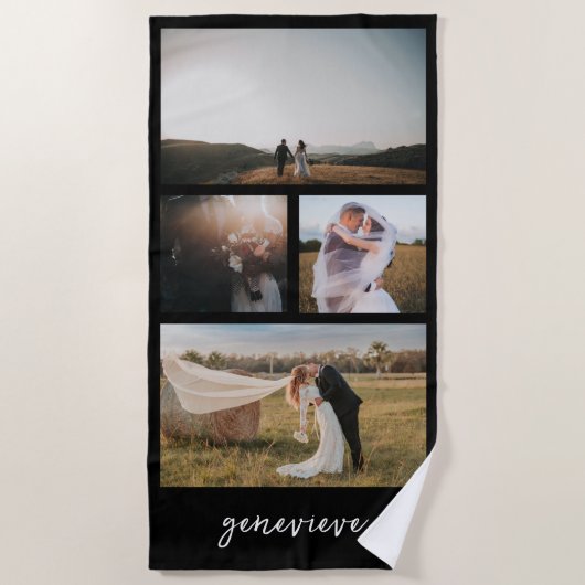 シンプル写真コラージュモダン ビーチタオル (正面)