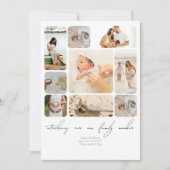 シンプル写真コラージュ導入生まれたばかりのベビー サンキューカード (正面)