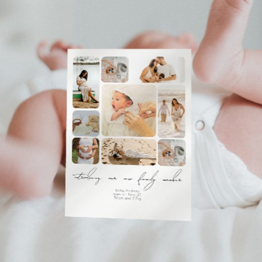 シンプル写真コラージュ導入生まれたばかりのベビー サンキューカード