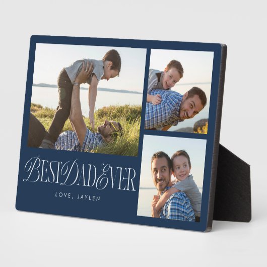 シンプル写真コラージュ最高のパパエバーネイビーブルー フォトプラーク (側面)