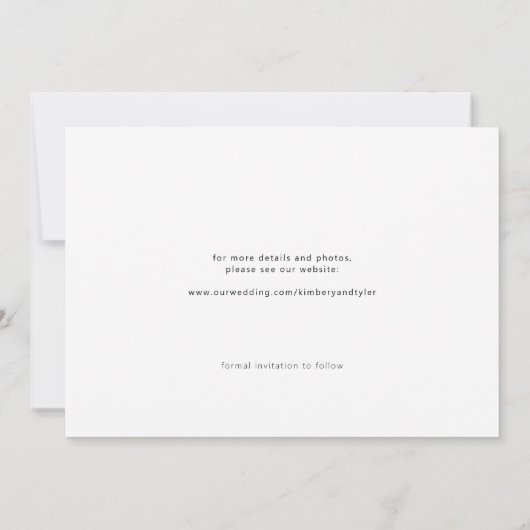 シンプル写真シックエレガントスクリプ結婚ト セーブザデート (裏面)