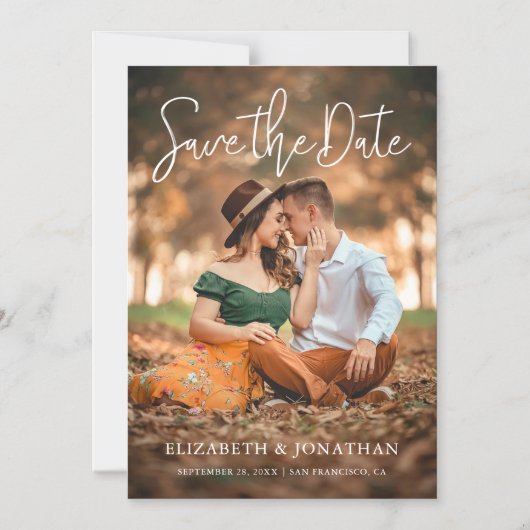 シンプル写真スタイリッシュ結婚式の日付の保存 マグネット招待状 (正面)