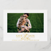 シンプル写真スタイリッシュ結婚式の日付の保存 箔招待状 (正面)