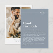 シンプル写真ダスティブルーモノグラム結婚ズ サンキューカード (正面/裏面)