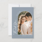 シンプル写真ダスティブルー結婚ズ サンキューカード (正面)