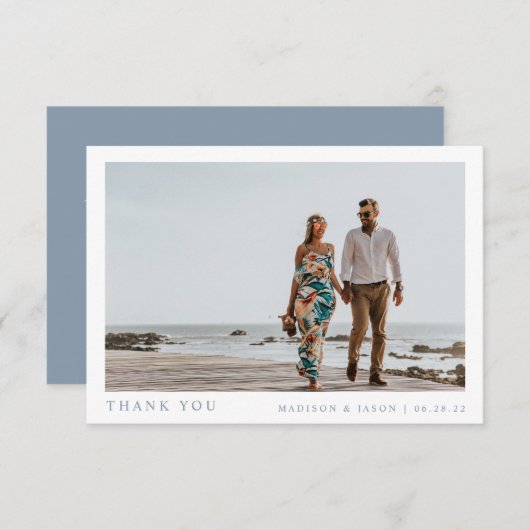 シンプル写真ダスティブルー結婚ズ サンキューカード (正面/裏面)