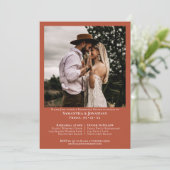 シンプル写真テラコッタのリハ結婚ーサルディナー 招待状 (スタンド正面)